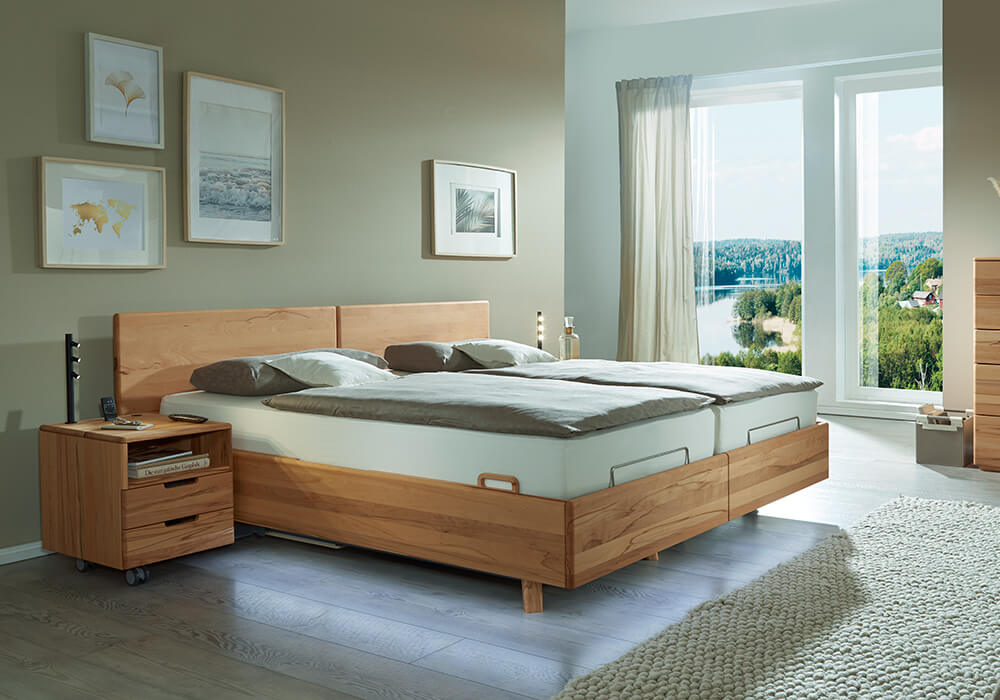 höhenverstellbares Komfortbett aus Holz - Model Bergen Duobett