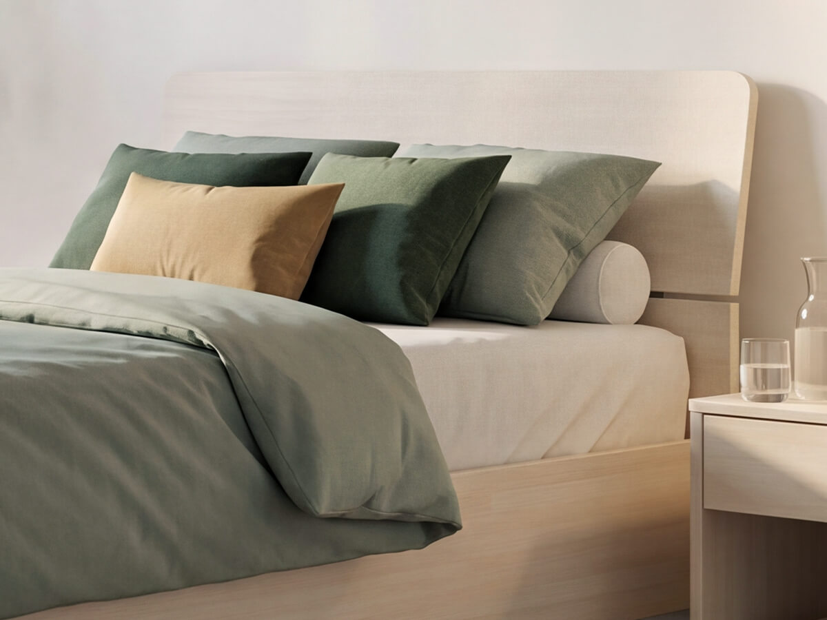 Kopfteil des Pflegebetts SanaLIFT VitaMassiv von KIRCHNER® in einem wohnlichen Schlafzimmer